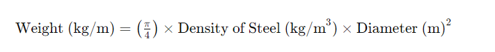 weight of steel rebar per meter