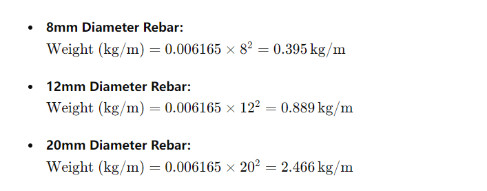 weight of steel rebar per meter