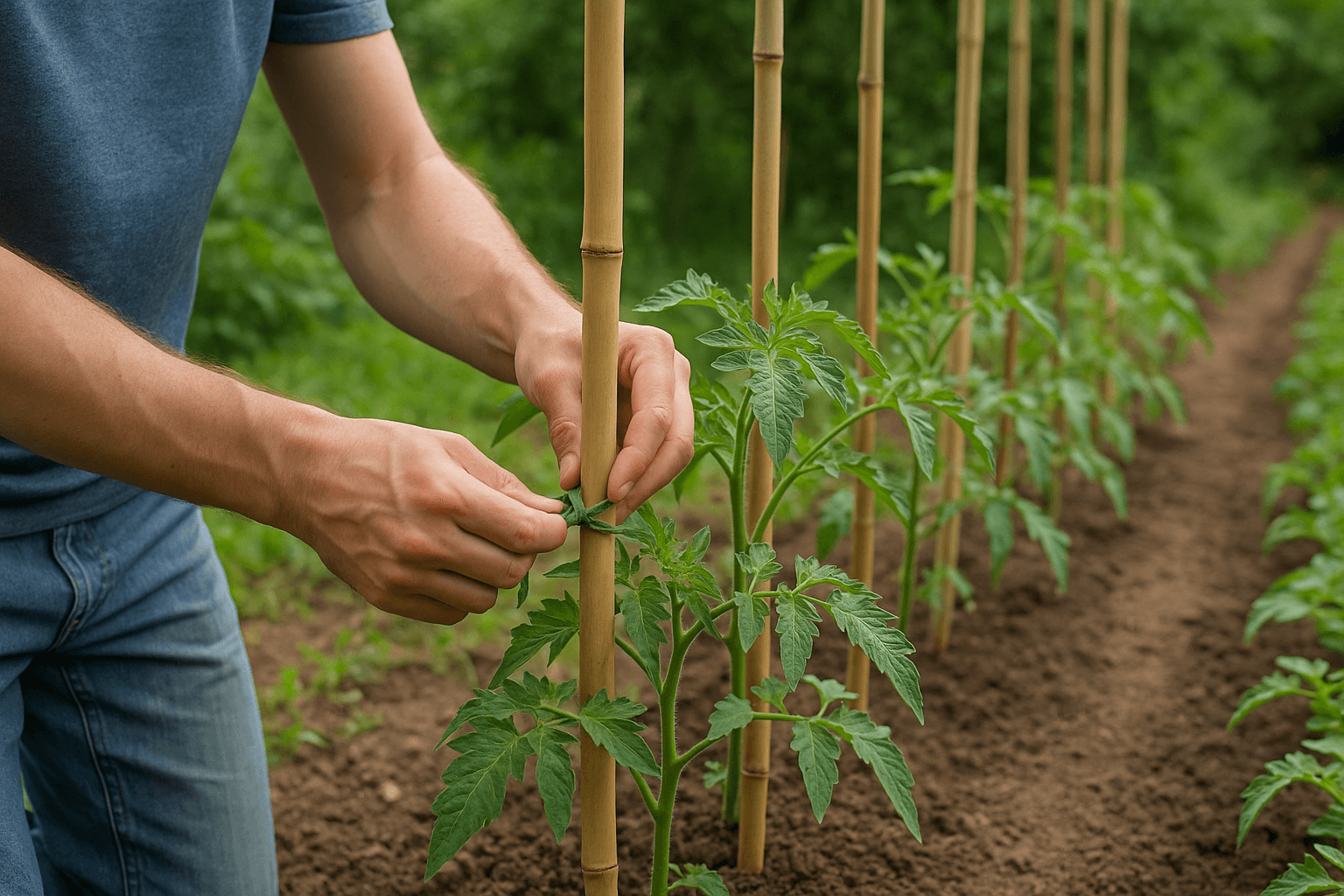 how to stake tomato plants with bamboo sticks