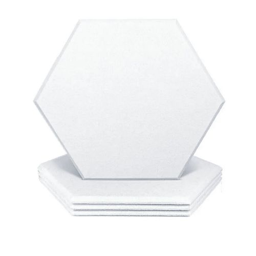 0.4 in. x 14 in. x 12 in. Fabric Hexagon Self-Adhesive Sound Absorbing Acoustic Panels in White 12-Pack